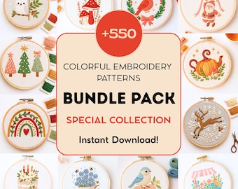 250 Colorful Embroidery Pattern Templates: MEGA Bundle (PDF Download), instan Download, 6 sizes
