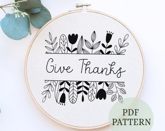 Thankful Words handborduurpatroon: herfstbladerenontwerp, slow craft (pdf-patroon)