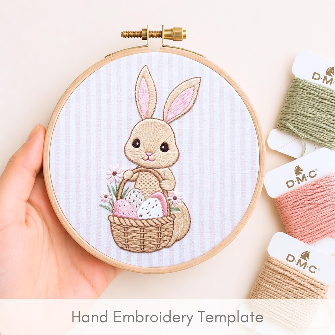 Easter Bunny Hand Embroidery Pattern With Eggs (PDF Download) - Etsy