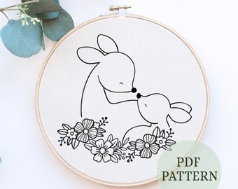 Beginner Embroidery, Flowers and Deer, Modern Flowers Hand Embroidery, DIY Craft Adult, Starter Nature Floral Embroidery, Hoop art, mom gift