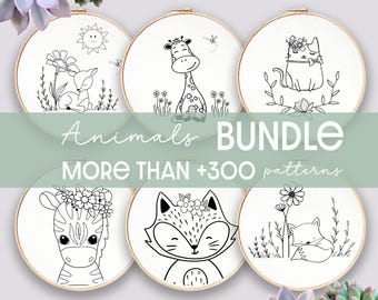 EMBROIDERY BUNDLE, Hand Embroidery Patterns, Animals Collection, PDF Embroidery Pattern, Beginner Pattern, Holiday Gift, Animals Embroidery