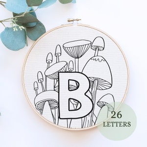 Mushrooms Embroidery, Monogram Embroidery, Letter Embroidery Pattern, Floral Embroidery, Easy Hand Embroidery Designs, initial embroidery