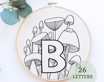 Mushrooms Embroidery, Monogram Embroidery, Letter Embroidery Pattern, Floral Embroidery, Easy Hand Embroidery Designs, initial embroidery