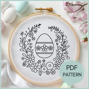 Easter egg hand embroidery Pattern, Modern Counted, Instant Download, PDF Pattern, DIY Embroidery, Hand Embroidery, floral hand embroidery