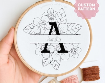 Floral Letter Embroidery Pattern: Custom Initial Monogram, Name hoop (PDF Pattern)