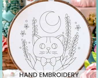 Patrón de bordado de gato elegante: Proyecto DIY divertido y fácil (Plantilla PDF)