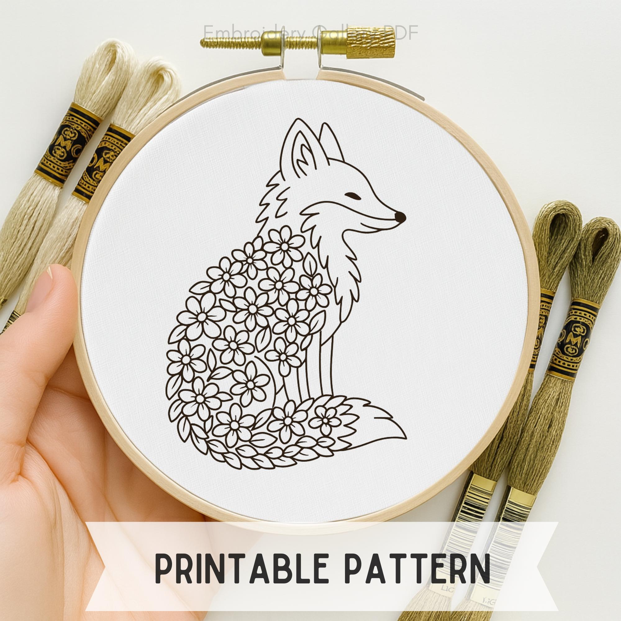 Woodland Fox Hand Embroidery Pattern, Autumn Floral (PDF Pattern) - Etsy