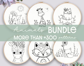 EMBROIDERY BUNDLE, Hand Embroidery Patterns, Animals Collection, PDF Embroidery Pattern, Beginner Pattern, Holiday Gift, Animals Embroidery