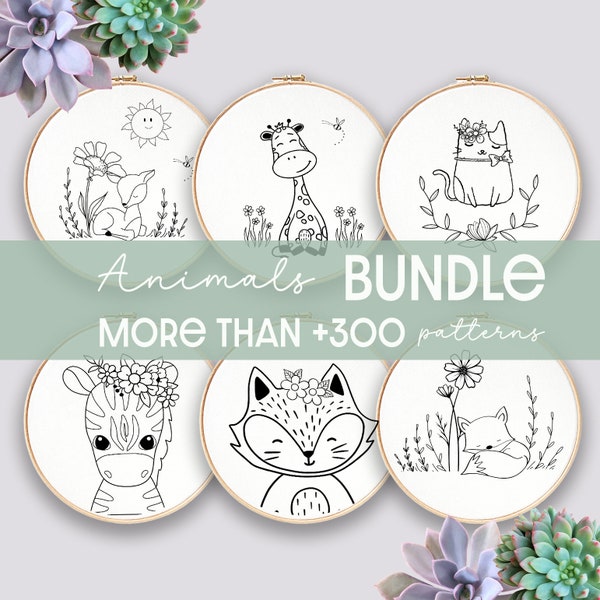 EMBROIDERY BUNDLE, Hand Embroidery Patterns, Animals Collection, PDF Embroidery Pattern, Beginner Pattern, Holiday Gift, Animals Embroidery