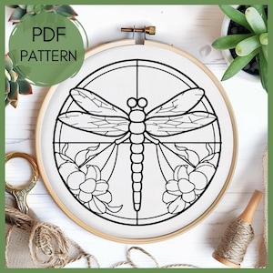 Dragonfly hand embroidery design, hand embroidery, gift idea, handmade crafts, easy crafts, beginners craft, insect embroidery pattern
