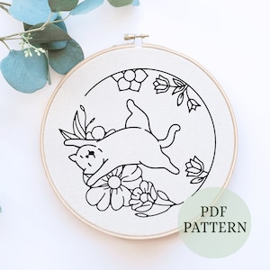 Cat Embroidery Pattern, Embroidery Template, Embroidery Pattern, Cat Embroidery, Hand Embroidery Pattern, Embroidery PDF, DIY Embroidery