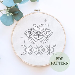 Flower Moth Embroidery Pattern Moth Embroidery Pattern Insect Hand Embroidery Pattern Flower Embroidery PDF, Moth Butterfly Embroidery