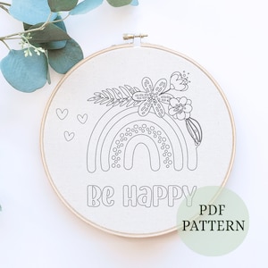 Be happy Embroidery Pattern | Embroidery Template | PDF Pattern | Easy Embroidery Pattern | Hand Embroidery | Digital Download | Baby gift