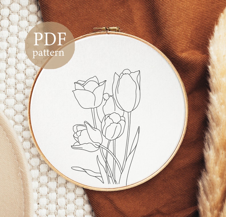 Tulip Bouquet Hand Embroidery Pattern: Beginner Floral Design, Crafter ...