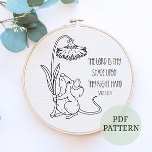 The Lord is thy shade Hand Embroidery Pattern Psalm 121:5, PDF Pattern, Christian Embroidery Pattern Decor, Christian Wall Art