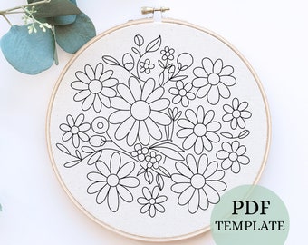 Patrón de bordado de margaritas: Plantilla de flores silvestres para principiantes (Descargar PDF)