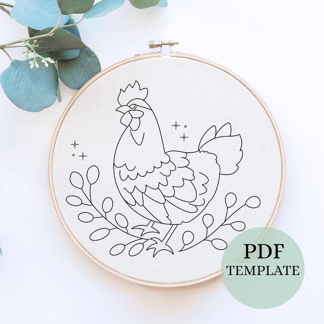 Floral Chicken Beginner Embroidery Pattern (PDF Pattern) - Etsy