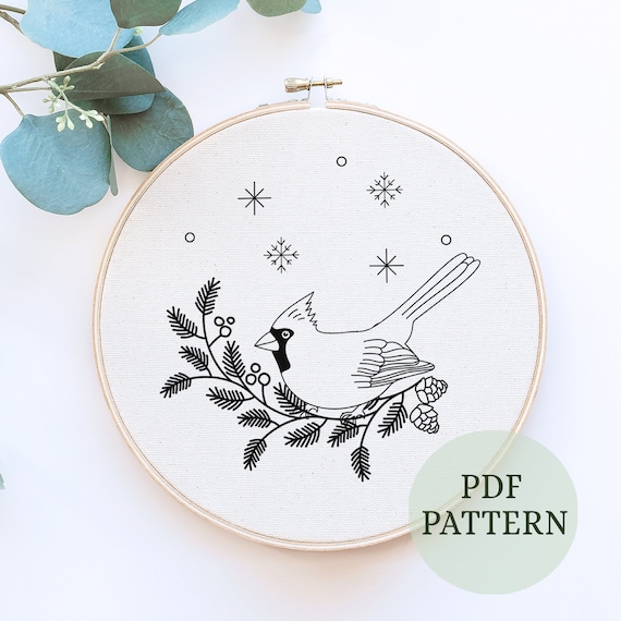 Cardinal & Snowman Embroidery Pattern: Christmas DIY Decor (PDF Pattern)