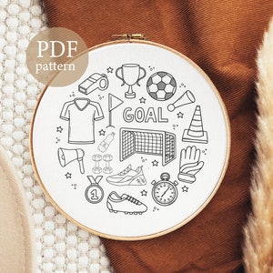 Hand Embroidery Pattern, Soccer Embroidery, Football embroidery, Modern Embroidery, kids Embroidery, Embroidery Techniques, Creative Sewing