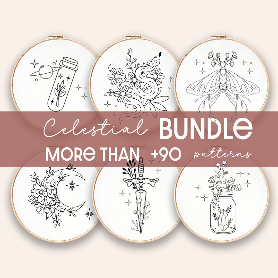 Embroidery Bundle , Hand Embroidery Patterns, Celestial Collection, PDF