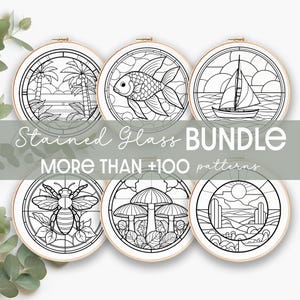 Embroidery Bundle , Hand Embroidery Patterns, Stained Glass Collection, PDF Embroidery Pattern, stained glass designs, Digital PDF patterns