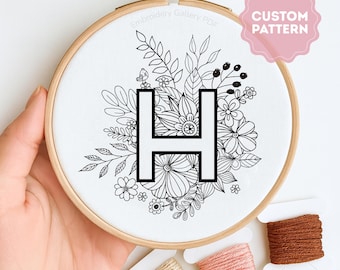 Letter Embroidery PDF Pattern: Custom Initial Monogram, easy craft (Digital Download)