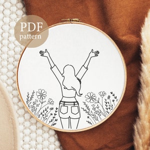 Floral Embroidery Pattern Embroidery Template PDF Pattern Easy Embroidery Pattern, girl Embroidery Digital Download wildflowers image 2