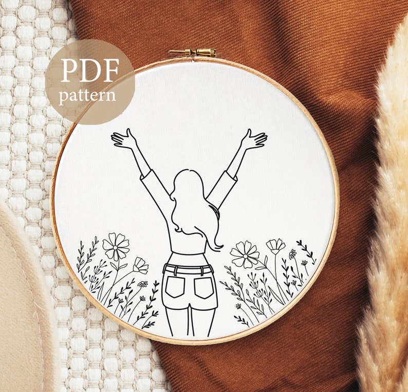 Floral Embroidery Pattern Embroidery Template PDF Pattern Easy Embroidery Pattern, girl Embroidery Digital Download wildflowers image 2