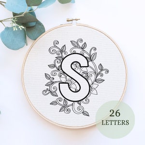 Alphabet Embroidery, Letter Embroidery, Floral Embroidery, Personalized Floral Art, floral Embroidery Gift, Personalized gift, monogram