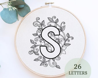 Alphabet Embroidery, Letter Embroidery, Floral Embroidery, Personalized Floral Art, floral Embroidery Gift, Personalized gift, monogram