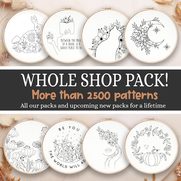Now 2500 patterns, MEGA OFFER LIFETIME embroidery patterns,present and futur includes,Super Bundle pack,Access lifetime, 6 sizes each design