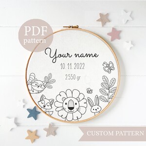 Safari animals design,DIGITAL PATTERN, Custom Embroidery Pattern for Moms, Baby Name, newborn idea gift, baby shower gift, Nap time Crafting