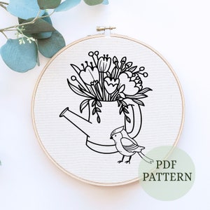 Flower Embroidery Pattern, Embroidery Template, Embroidery Pattern, Bird Embroidery, Hand Embroidery Pattern, Embroidery PDF, DIY Embroidery
