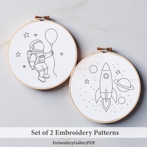宇宙飛行士のパターン、デジタル手刺繍パターン、即時ダウンロード刺繍パターン、ロケット刺繍パターン、宇宙飛行士、宇宙、銀河