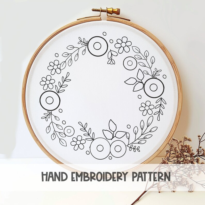 Floral Wreath Hand Embroidery Pattern, Frame Design (PDF Pattern) - Etsy