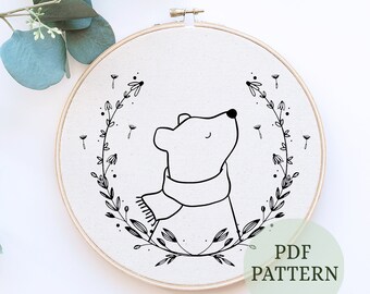 Cute Bear Embroidery Pattern Embroidery, Bear Pattern, Hand Embroidery Pattern, Embroidery PDF, Cute Woodland Embroidery, Autumn Fall Bear