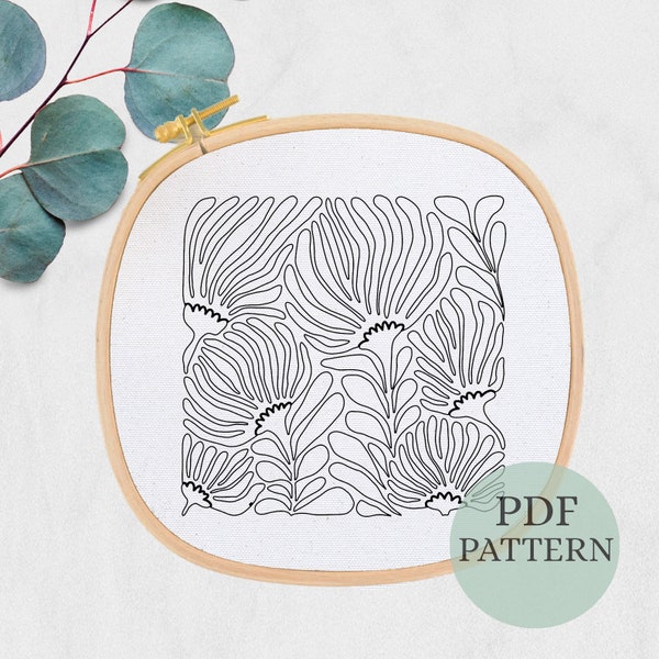 Modern flower embroidery patterns, contemporary pattern, Abstract nature embroidery, tropical, Easy counted stitch, embroidery hoop art