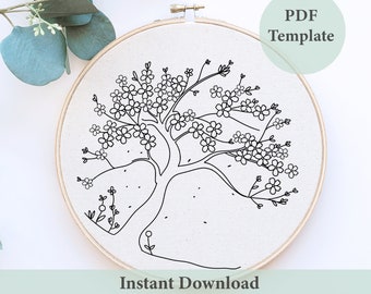 Padrão de bordado à mão de cerejeira: desenho floral de sakura (padrão em PDF)