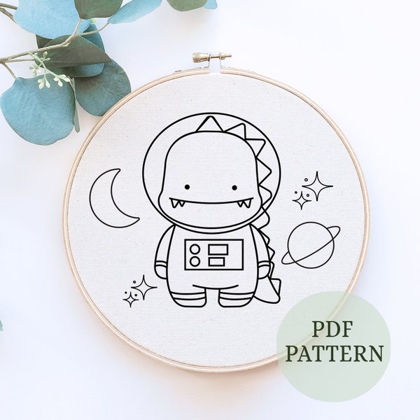 Space Dinosaur Embroidery Pattern,DIY Outer Space Decor, Triceratops Dinosaur Design Digital Download, Beginner Embroidery, kids Room Decor