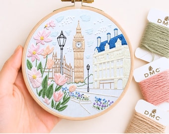 London Embroidery Pattern PDF Digital Download Hand Embroidery Hoop Art Beginner Friendly Big Ben Wall Art UK Travel Souvenir Needlework