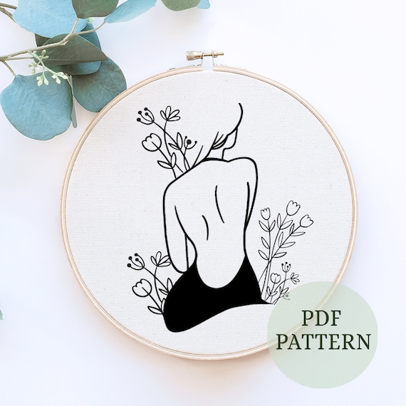 Floral Girl Embroidery, Feminist Hoop Art, Hand Embroidery, Modern