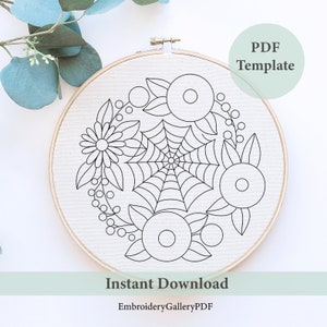 Floral Web Embroidery Pattern, Halloween Embroidery Pattern, Spider Embroidery Pattern, Hand Embroidery, DIY Embroidery, halloween decor
