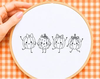 Pumpkin Embroidery Pattern Halloween Hand Embroidery Design Dancing Pumpkins Fall Stick And Stitch Autumn PDF Digital Download Template