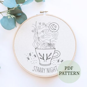 Van Gogh Impressionist Art, Van Gogh Art Badge, Art Lover Gift, The starry nigh embroidery,embroidery template famous, painting embroidery