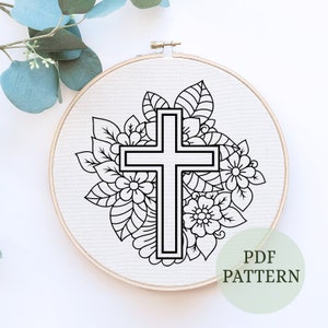 Flower Cross Embroidery Pattern: Christian Home Decor (PDF Pattern)