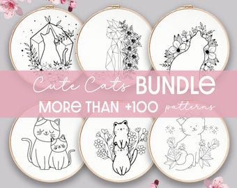 Cat Embroidery Pattern Bundle, Cute Beginner Designs (PDF)
