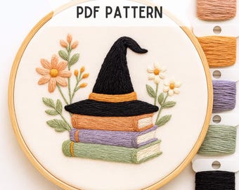 Fall Bookish Hand Embroidery Pattern: DIY Autumn Decor (PDF Pattern, 6 Sizes)