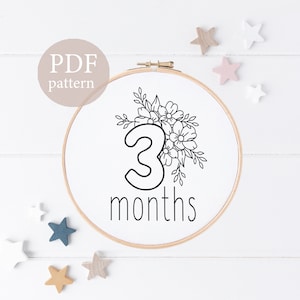 Hito mensual del bebé, patrón de bordado a mano, patrón en PDF, anuncio de nacimiento y recién nacido, accesorio de fotografía para recién nacidos, regalo para baby shower