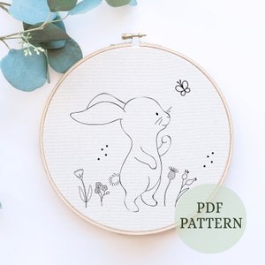 Cute bunny Hand Embroidery, Hand Embroidery Hoop, Baby Nursery Decor, Baby Shower Gift, Personalized Gift, Homemade Embroidery, Cloud Art