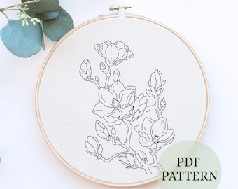Japandi floral Hand Embroidery PDF Pattern, PDF Digital Download, Simple and Easy Beginner Floral Hand Embroidery  Home Decor, japandi decor